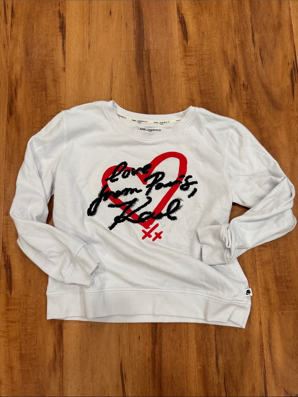 KARL LAGERFELD PARIS Women White Love From Paris Sweatshirt Size M